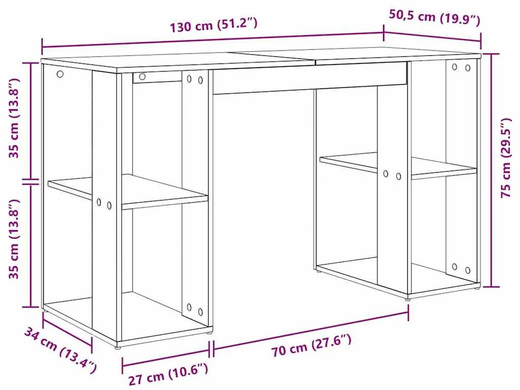 Íróasztal tárolóval Beton szürke 130 x 50.5 x 75 cm Faanyag