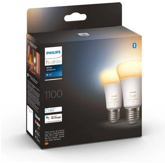 KÉSZLET 2xLED Dimmelhető izzó Philips Hue WHITE AMBIANCE E27/8W/230V 2200-6500K