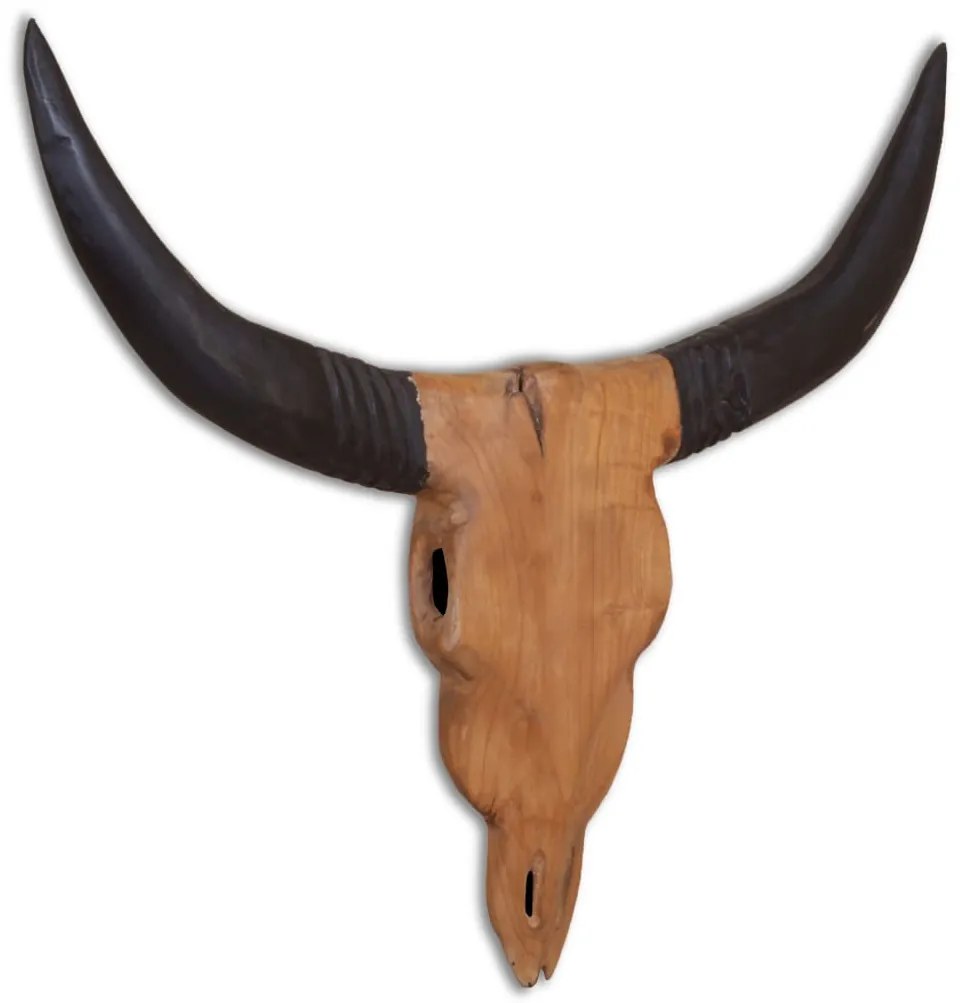 bika koponya fali-dísz tíkfából 69 x 6 x 60 cm