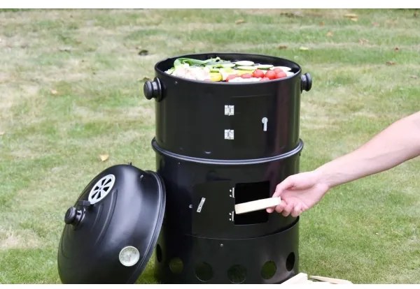 Faszénfüstölő ház 3 az 1-ben fekete