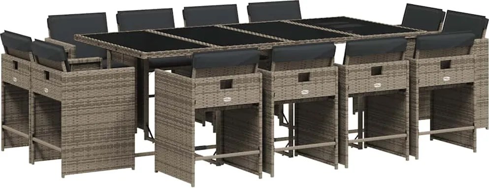 vidaXL 13 részes szürke polyrattan kerti ülőgarnitúra párnákkal