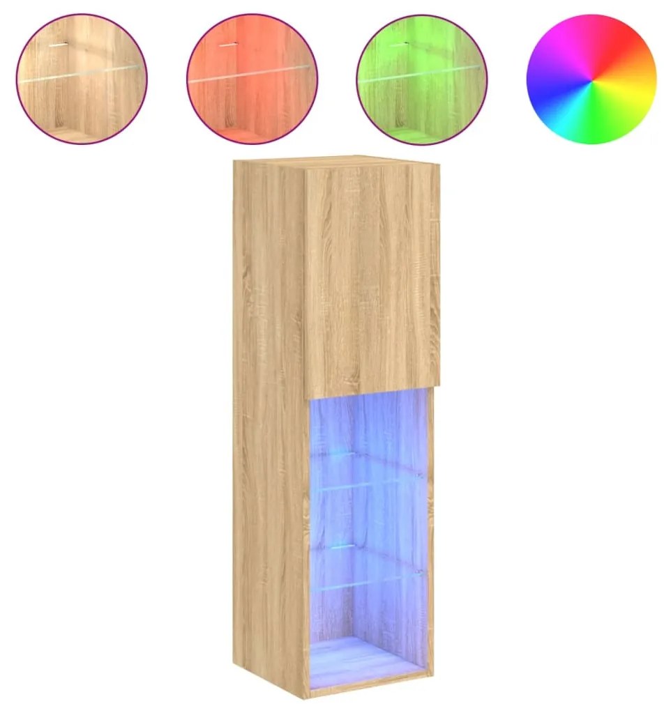 sonoma tölgy színű TV-szekrény LED-lámpákkal 30,5 x 30 x 102 cm