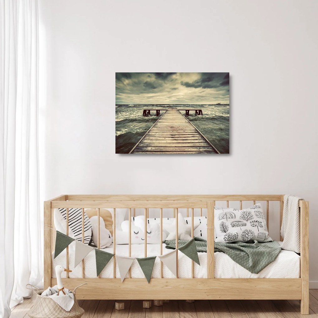 Egy fából készült móló képe a tengeren (üvegen) (70x50 cm)