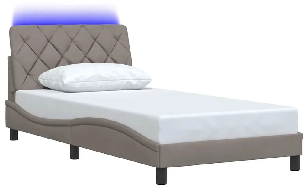 tópszínű szövet ágykeret LED-ekkel matrac nélkül 100x200 cm