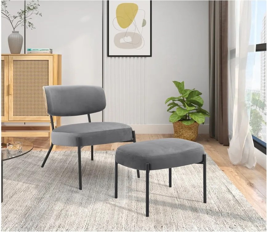 Szürke bársony fotel lábtartóval Jerry – Støraa