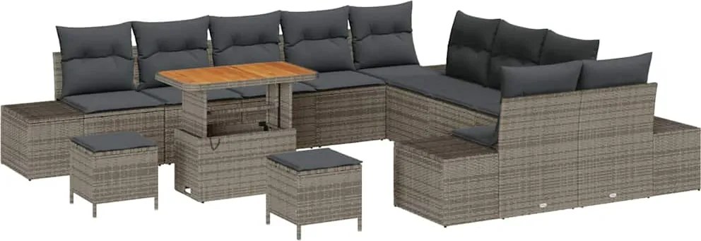 vidaXL Kerti Kanapé Szett párnával tárolóval 13 pcs Szürke Poli rattan