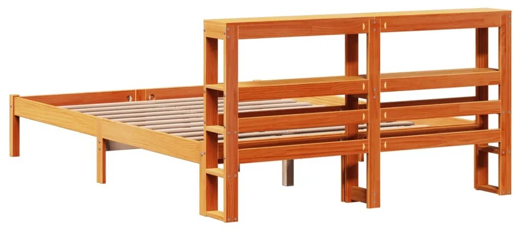 viaszbarna tömör fenyőfa ágykeret fejtámlával 120 x 200 cm