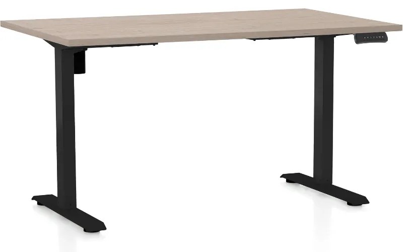 Állítható magasságú asztal OfficeTech B, 140 x 80 cm, fekete alap, tölgy