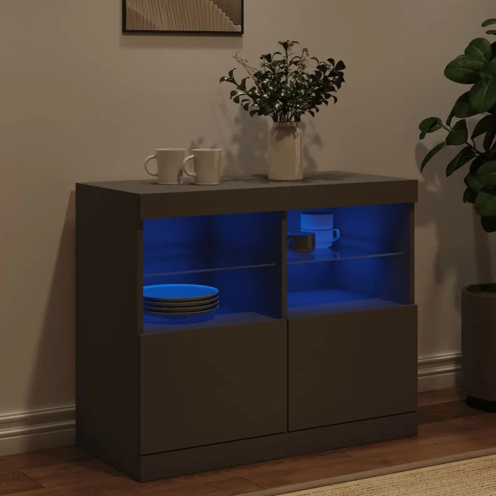 fekete tálalószekrény LED-világítással 81 x 37 x 67 cm
