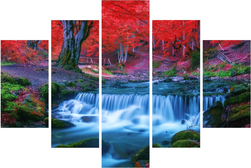 Kép Vízesés egy vörös erdőben (150x105 cm)