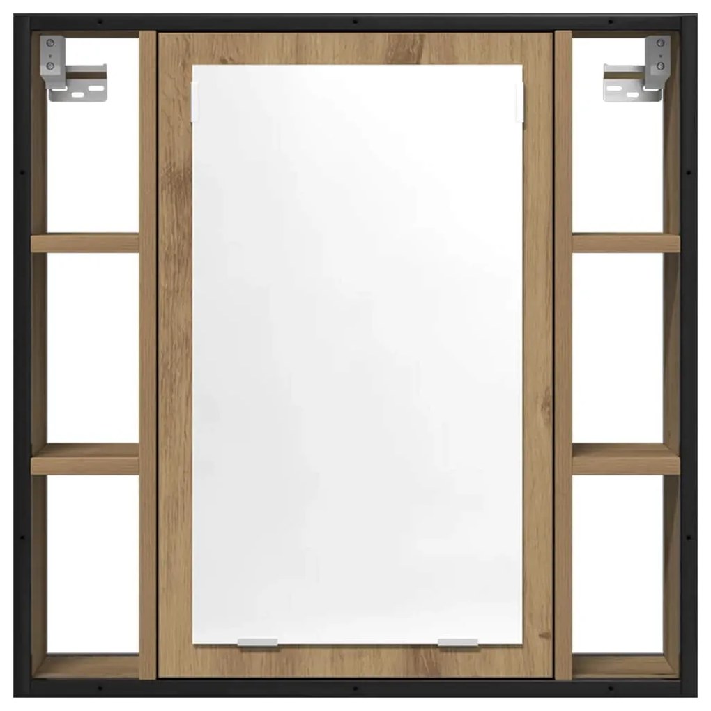 kézműves tölgy szerelt fa tükrös fürdőszobaszekrény 60x16x60 cm