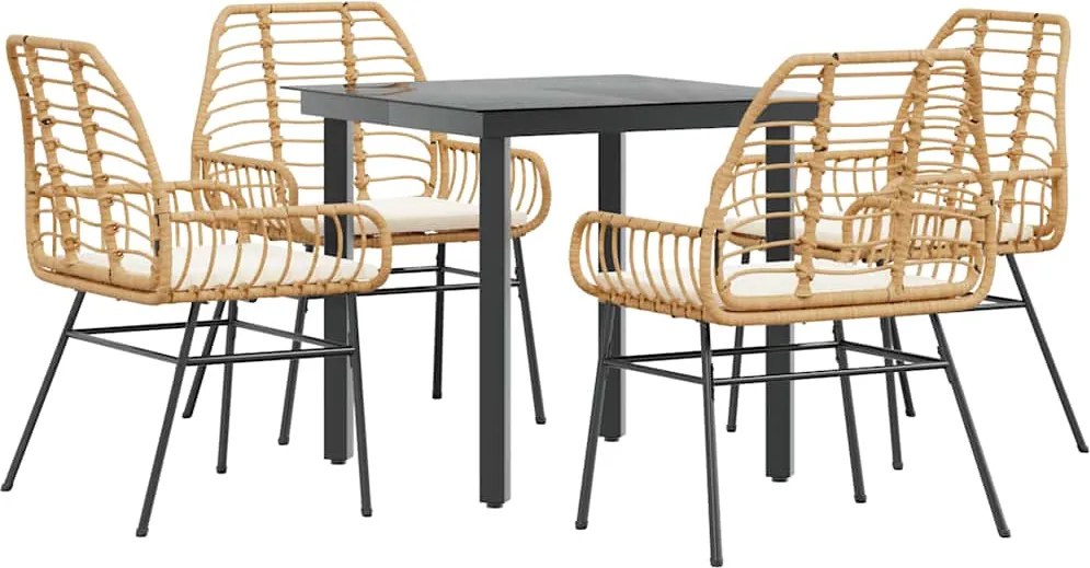 vidaXL 5 észes barna polyrattan üveg kerti étkezőgarnitúra párnával