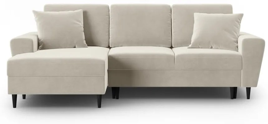 Bézs bársony kinyitható tárolóhelyes sarokkanapé (bal oldali-heverő résszel) Kyoto – Cosmopolitan Design