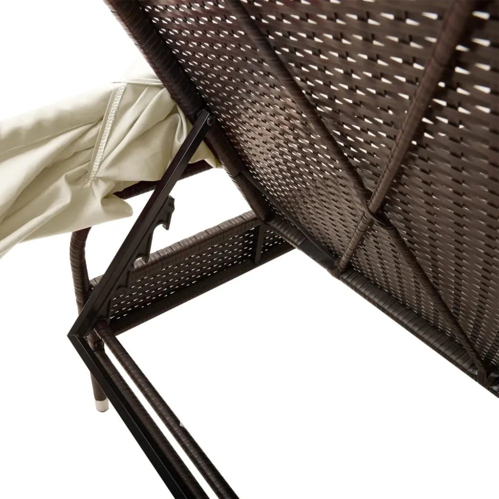 barna polyrattan napozóágy tetővel és asztallal