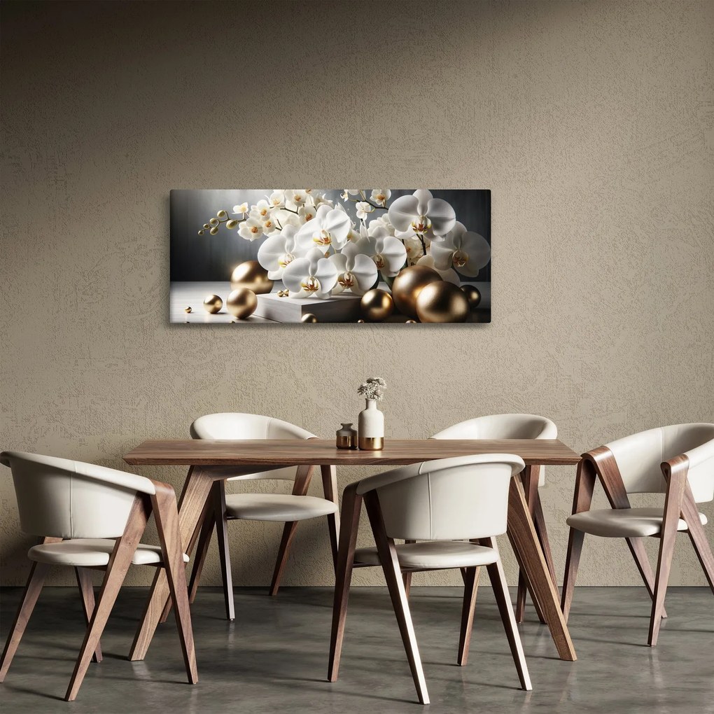 Kép - Orchidea és aranygolyók (120x50 cm)