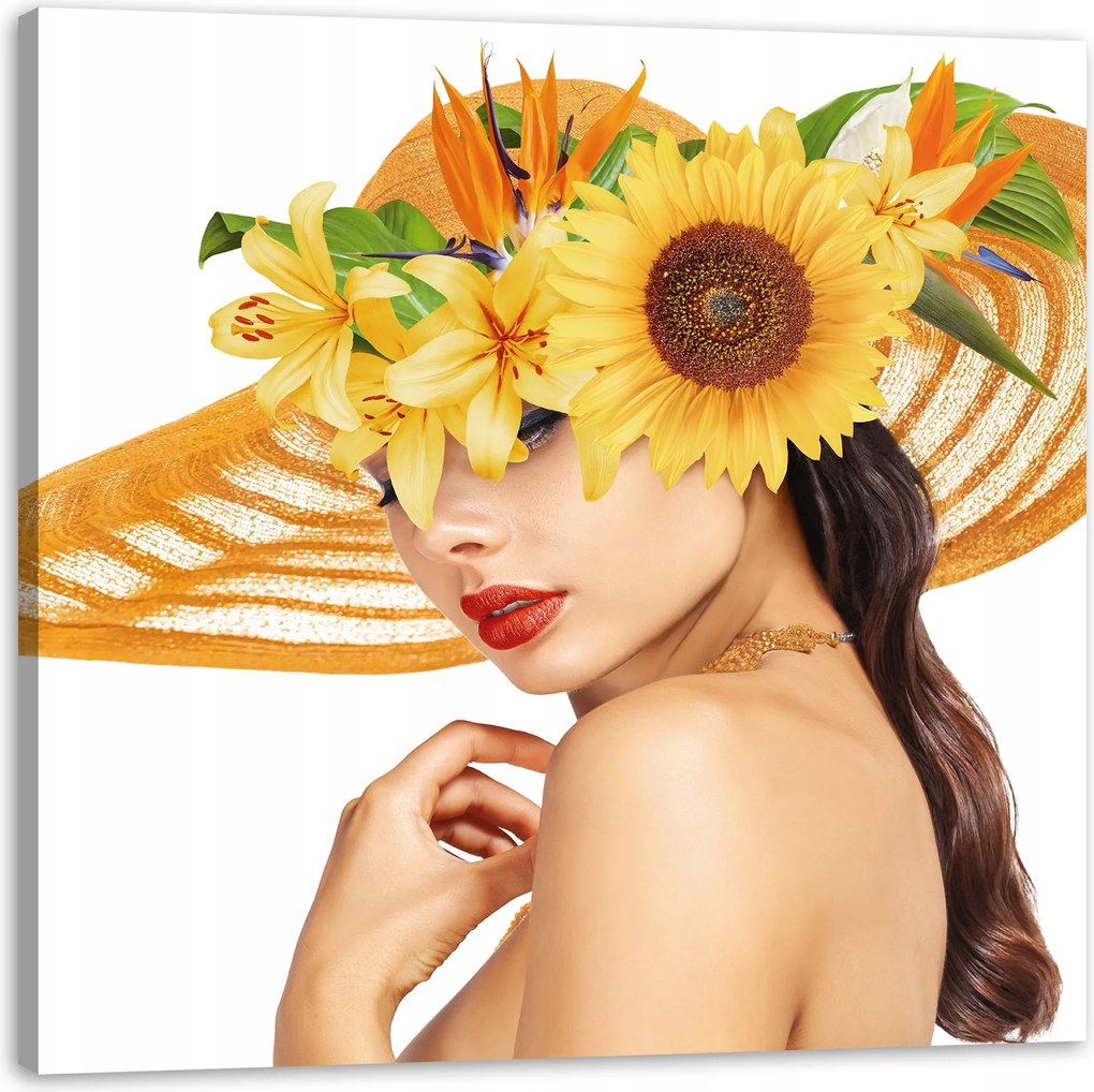 Vászonkép Nyár Nő Szépség Kalap Virágok 40X40 cm