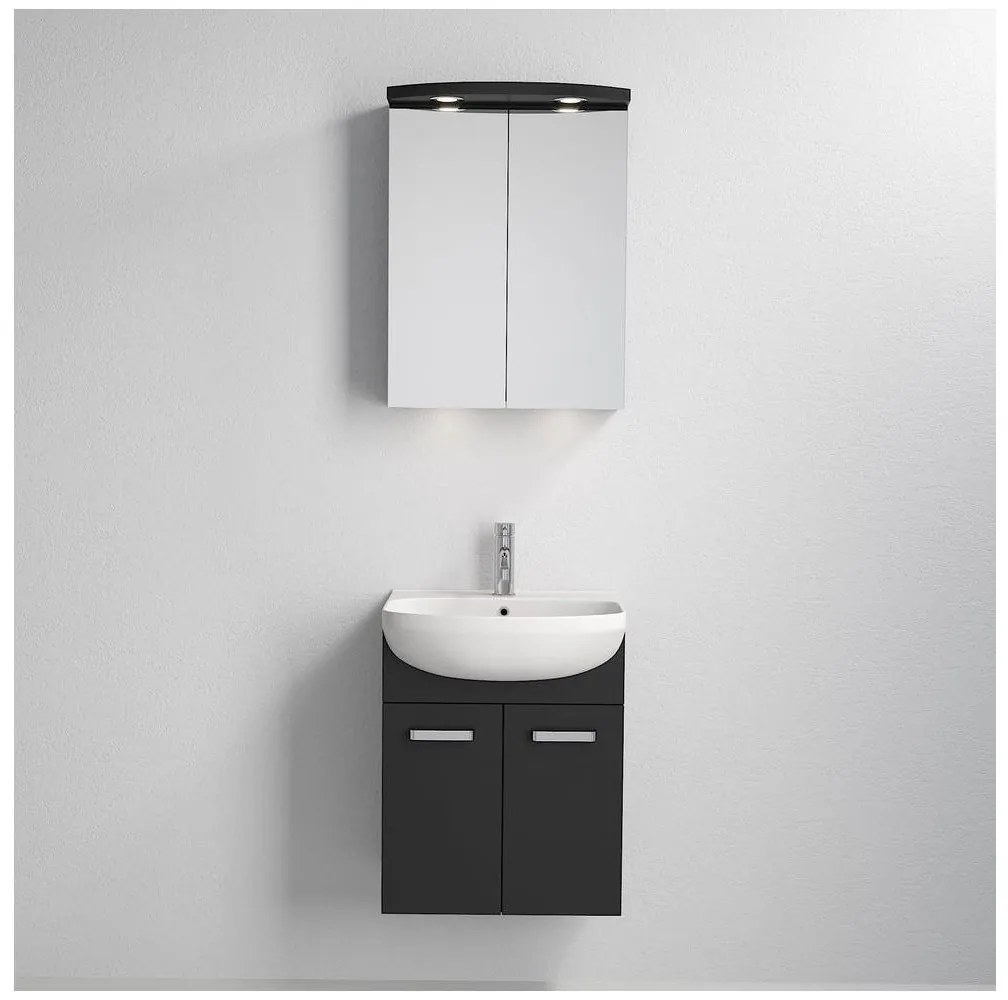 Vang fürdőszobai szekrény mosdóval + LED-es tükörszekrény 230V IP44 fekete