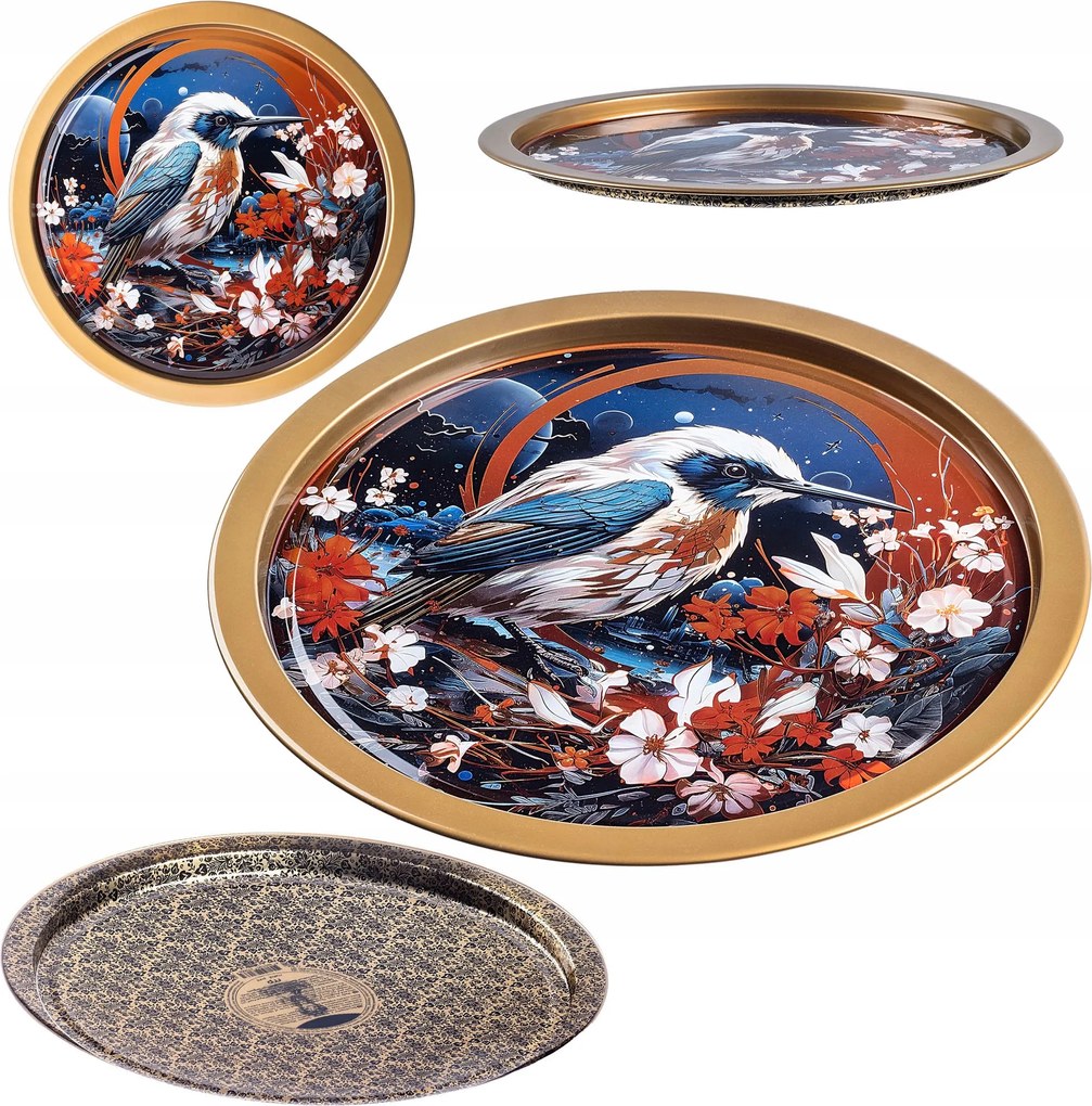 Dekorációs Tálca Tálaló Tálca Fém Kerek Nagy Madár 32,5 cm