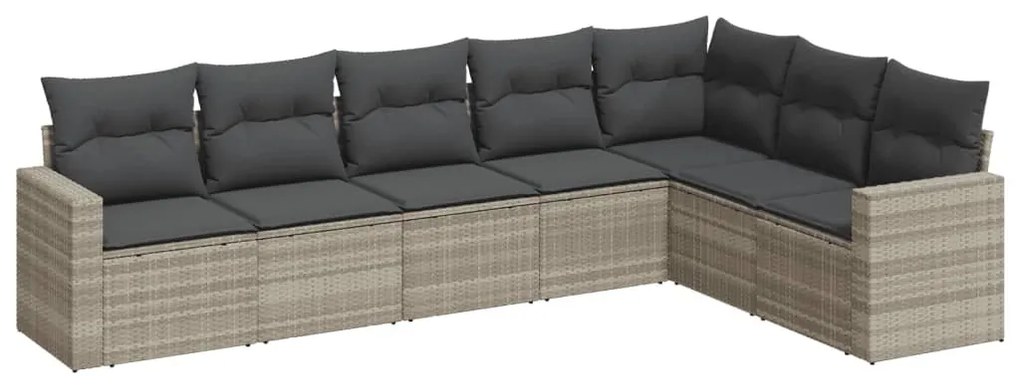 7 részes világosszürke polyrattan kerti ülőgarnitúra párnákkal