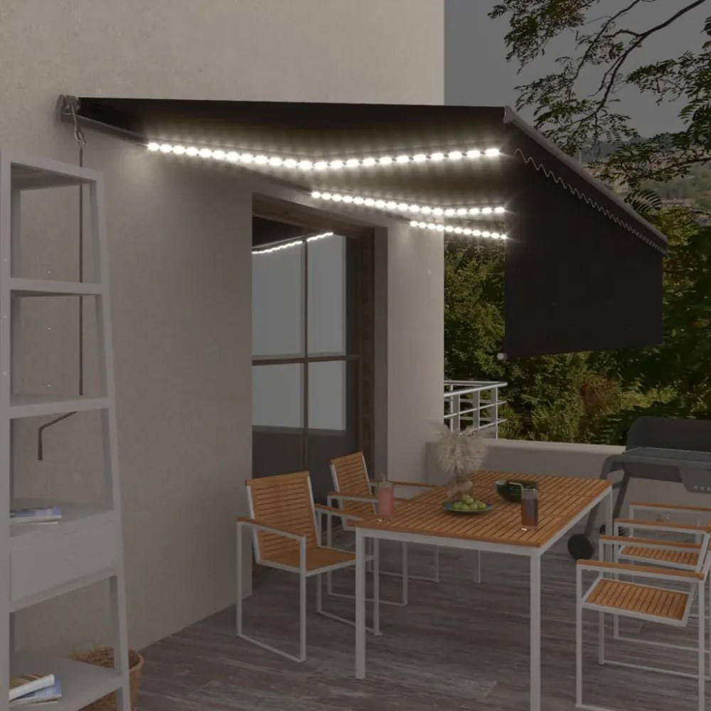 antracitszürke redőnyös, LED-es, szélérzékelős napellenző 6x3 m