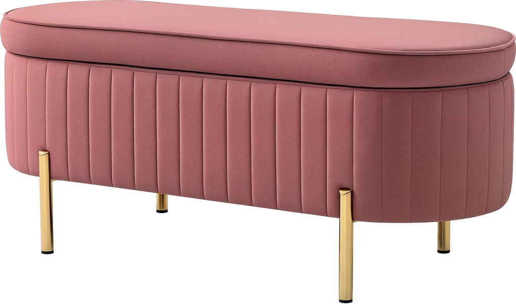 HOMCOM Bársonyos Kárpitozott Ágyvégi Pad Tároló Puff Arany Lábbal 108x44x43,5 cm Rózsaszín | Aosom