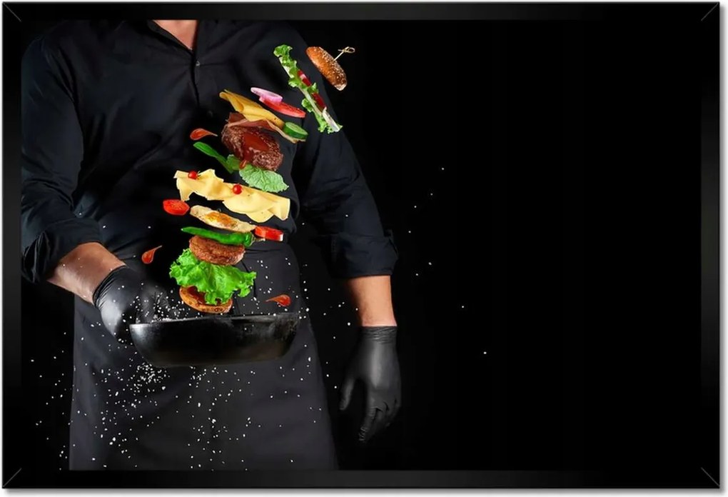 Poszterek keretben 60x40 Lebegő Burger serpenyő