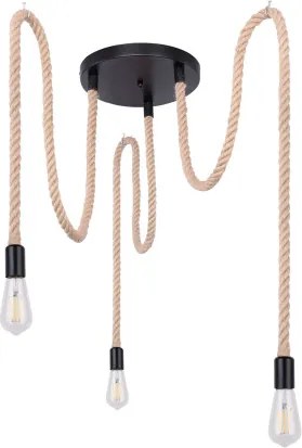 Globo 69029-3H1 Függeszték fém fekete , barna kender kötéllel. Ø:300, H:1600, exkl. 3xE27 60W 230V