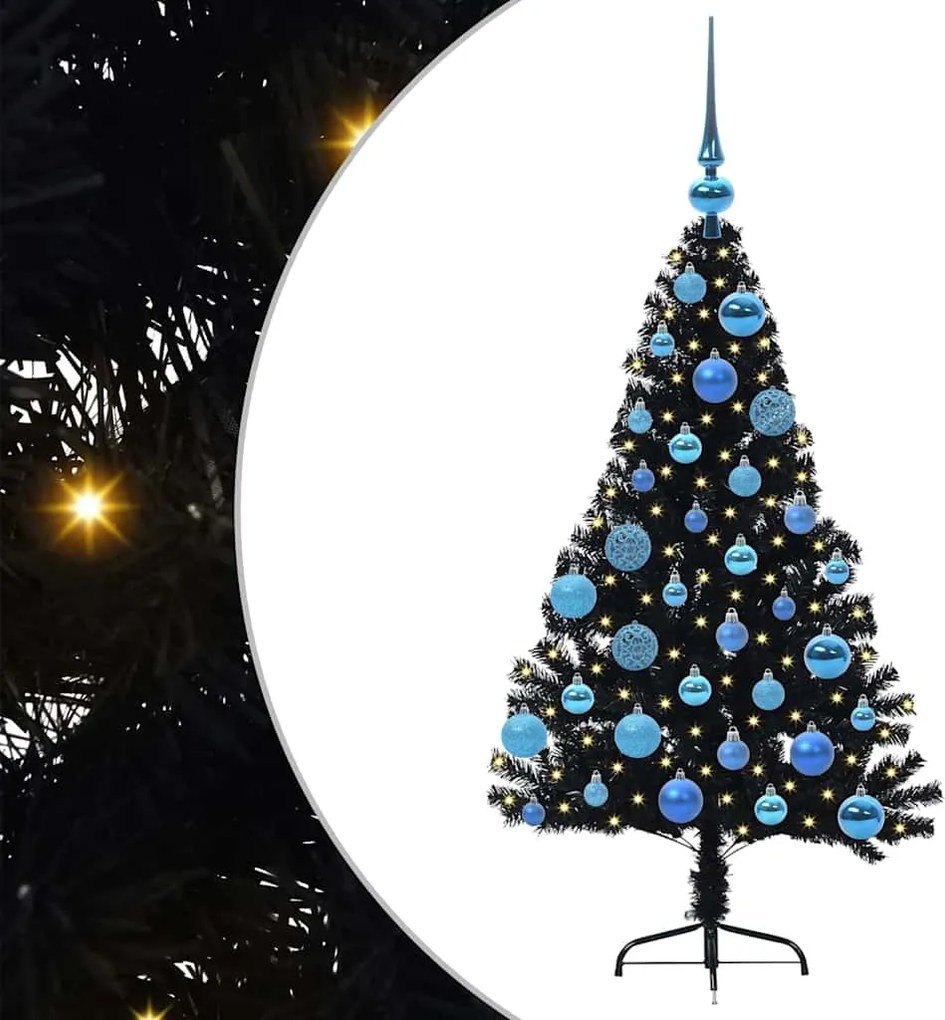 vidaXL Mesterséges, előre világított karácsonyi fa Fekete 120 cm PVC