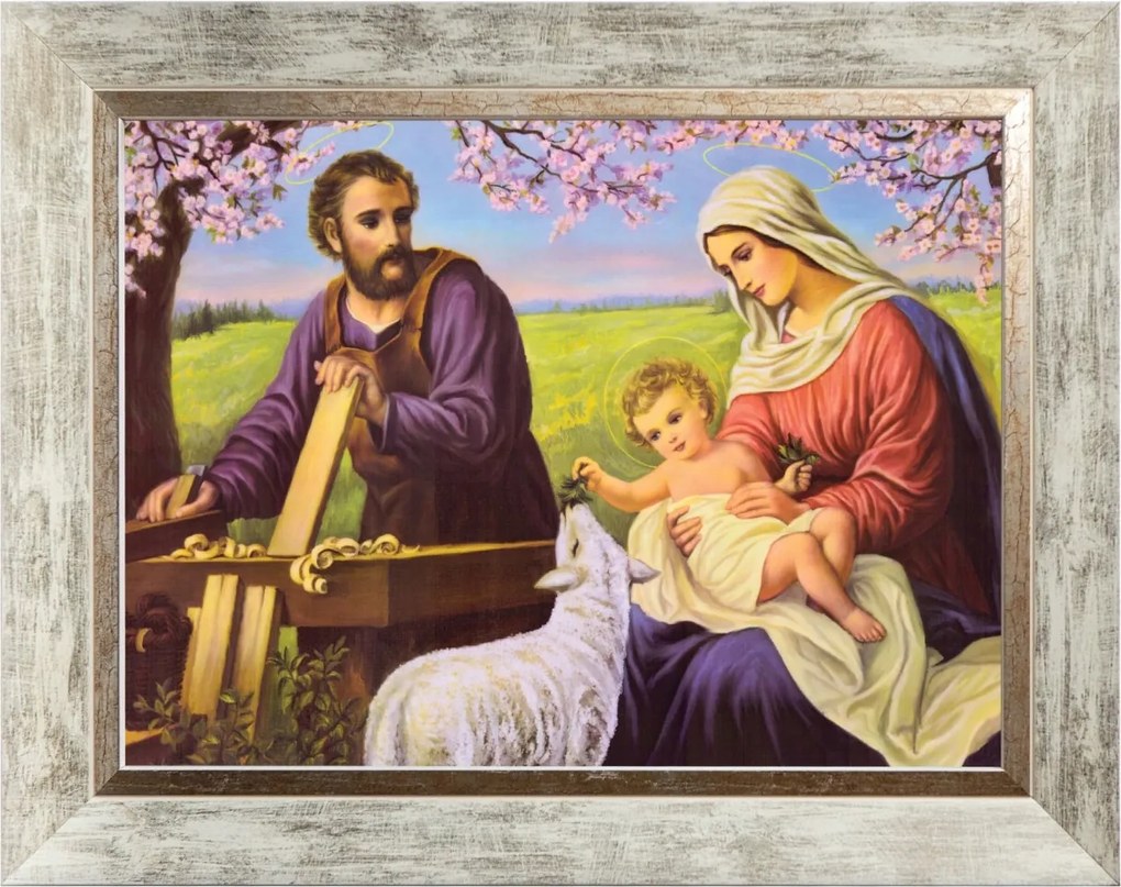 Szent Család Vallásos Kép Fehér Díszkeretben 30X40