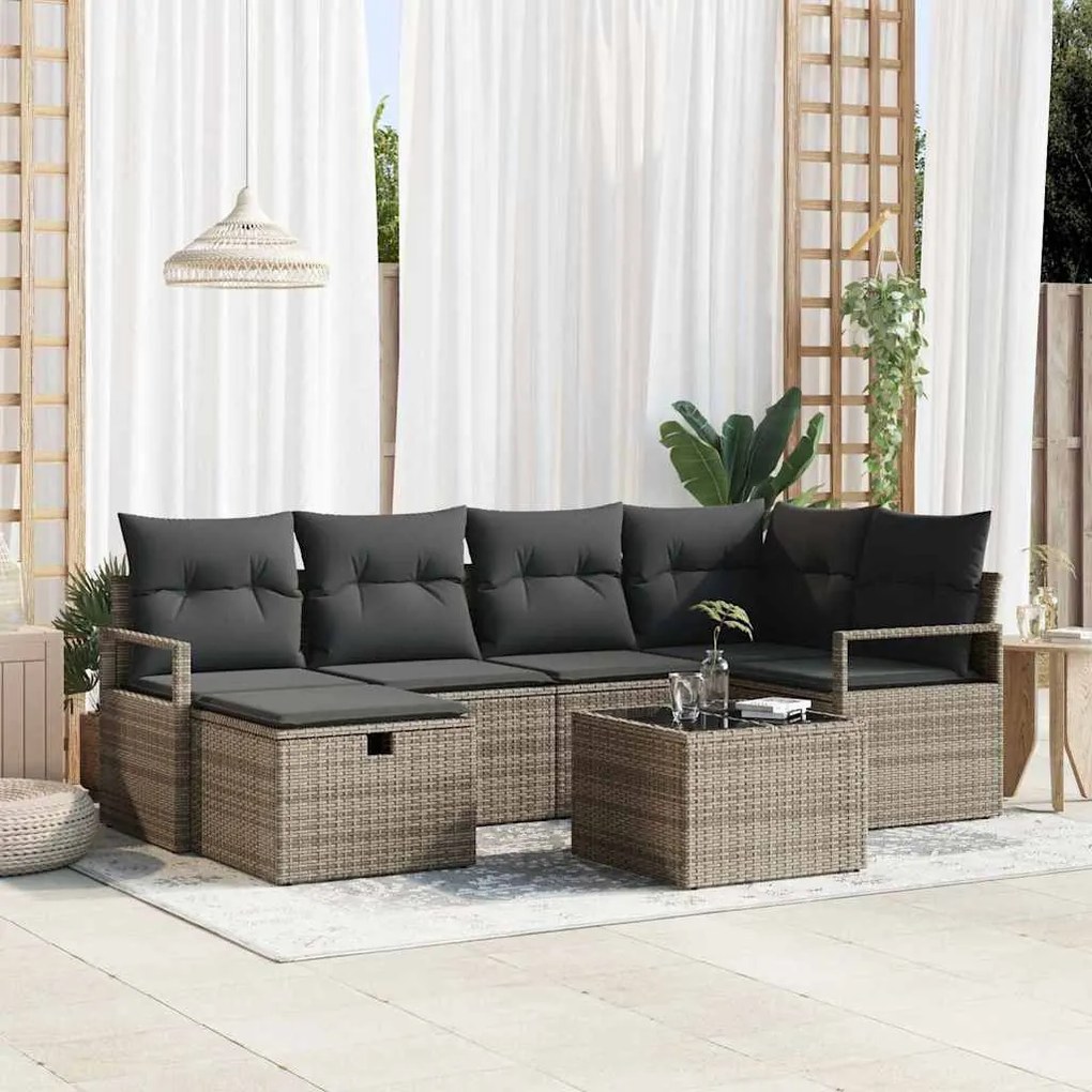 Kerti Kanapé Szett 7 pcs Szürke 232 x 122 x 85 cm Poli rattan