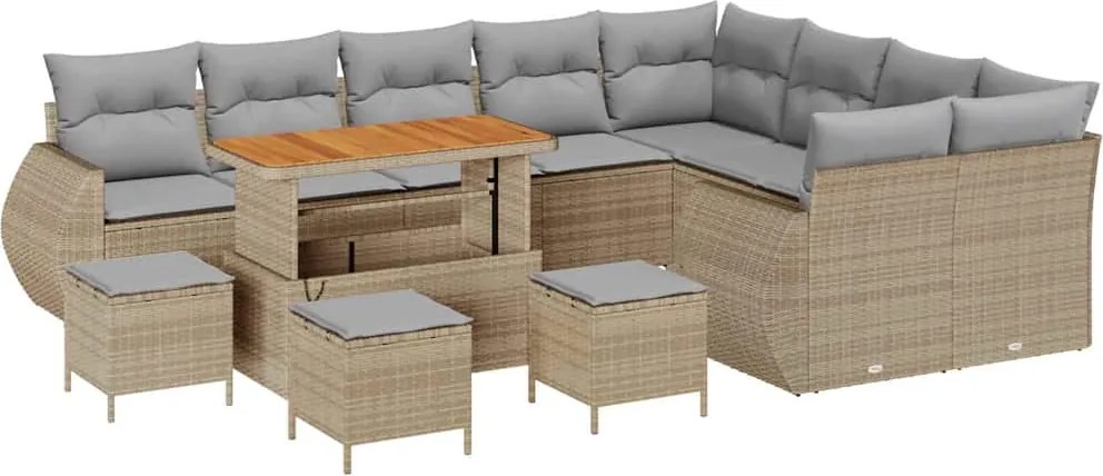 vidaXL Kerti Kanapé Szett 13 pcs Bézs polirattan