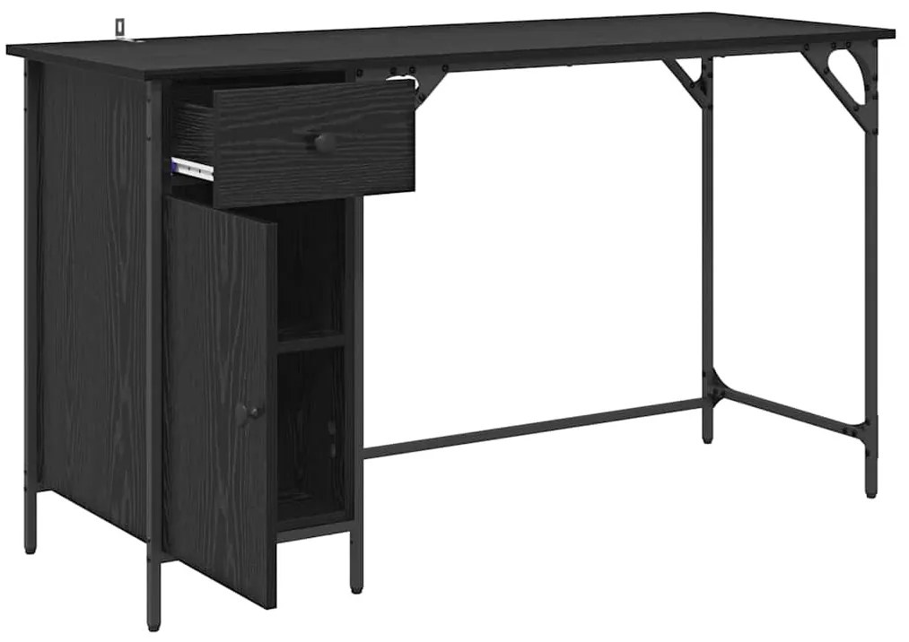 vidaXL Számítógépes asztal Fekete tölgy 131 x 48 x 75 cm Faanyag