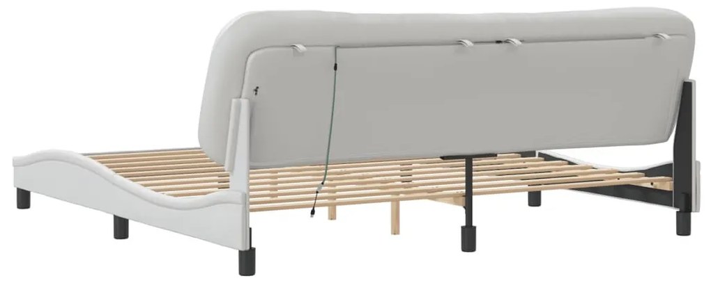 fehér műbőr ágykeret LED-világítással 200x200 cm