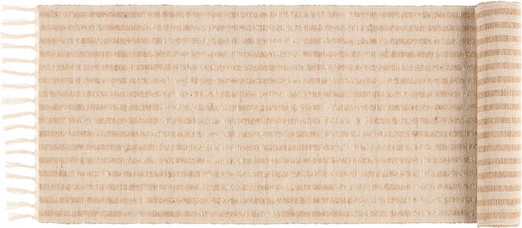 Juta Futófelület Dekorációs Asztalhoz 33 x 140 cm Bézs Csíkos, Rojtokkal