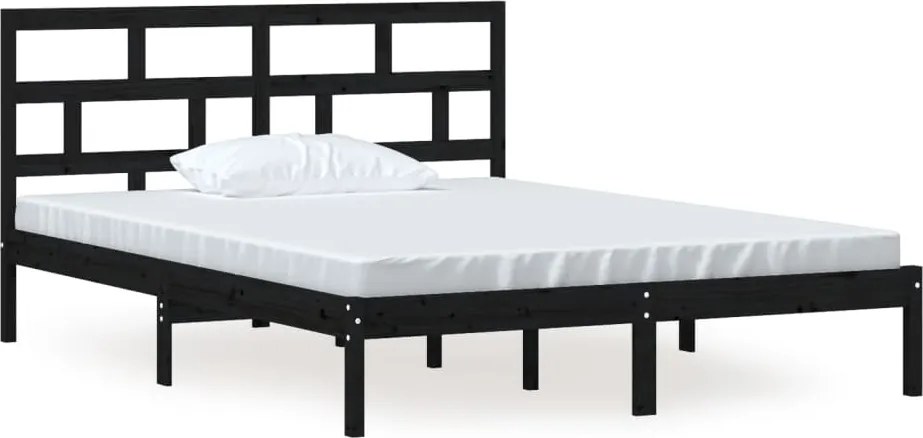 vidaXL fekete tömör fa ágykeret 150 x 200 cm (King Size)