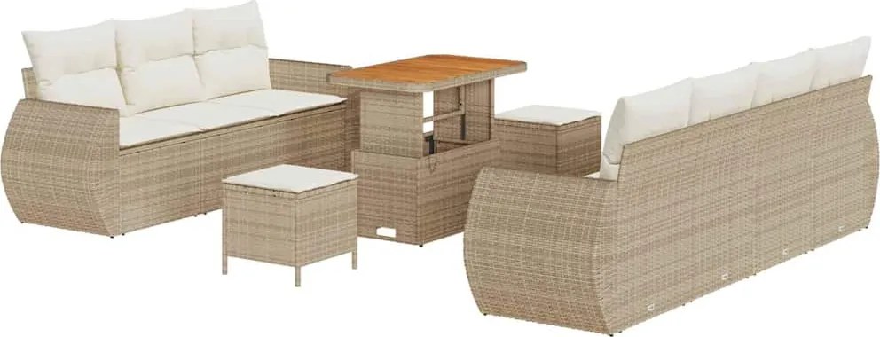 vidaXL Kerti Kanapé Szett párnával 10 pcs Beige és krém polirattan