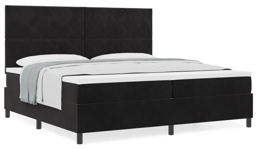 Box Spring ágy matraccal Fekete 200x200 cm Bársony