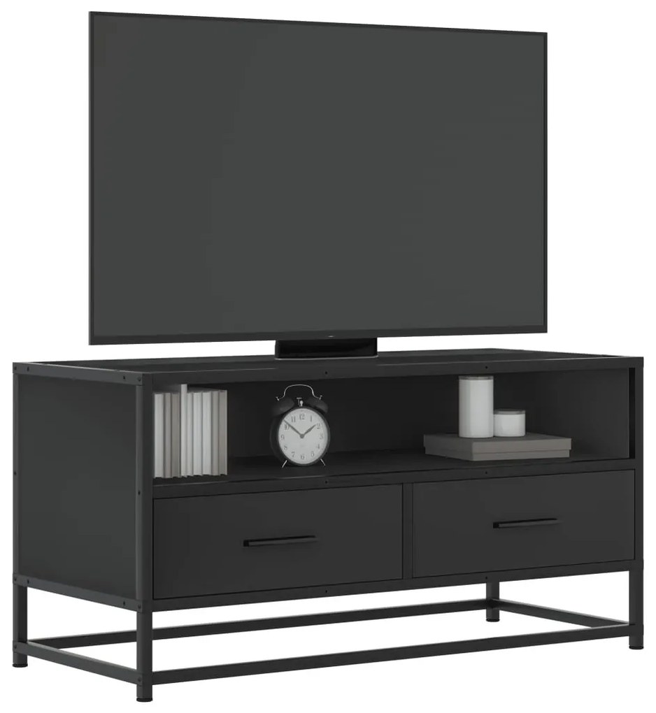 fekete szerelt fa és fém TV-szekrény 80x34,5x40 cm
