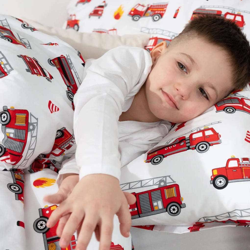 Goldea gyerek pamut ágyneműhuzat - tűzoltóautók 140 x 200 és 70 x 90 cm