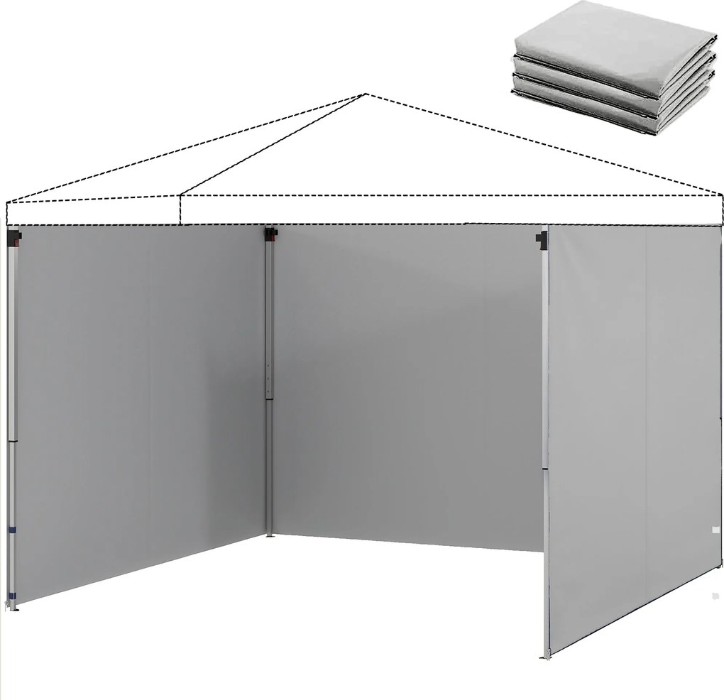 Outsunny 3 darabos pavilon oldalfal 3×3 m — cipzáras, UPF50+, vízlepergető 210D Oxford, világosszürke | Aosom