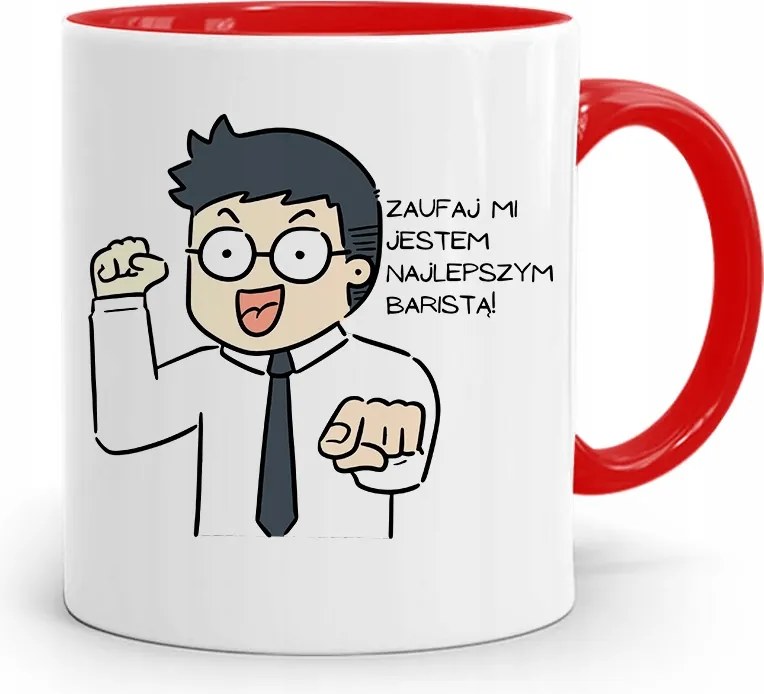 Barista Kávézó Bögre Piros, fényképes nyomattal