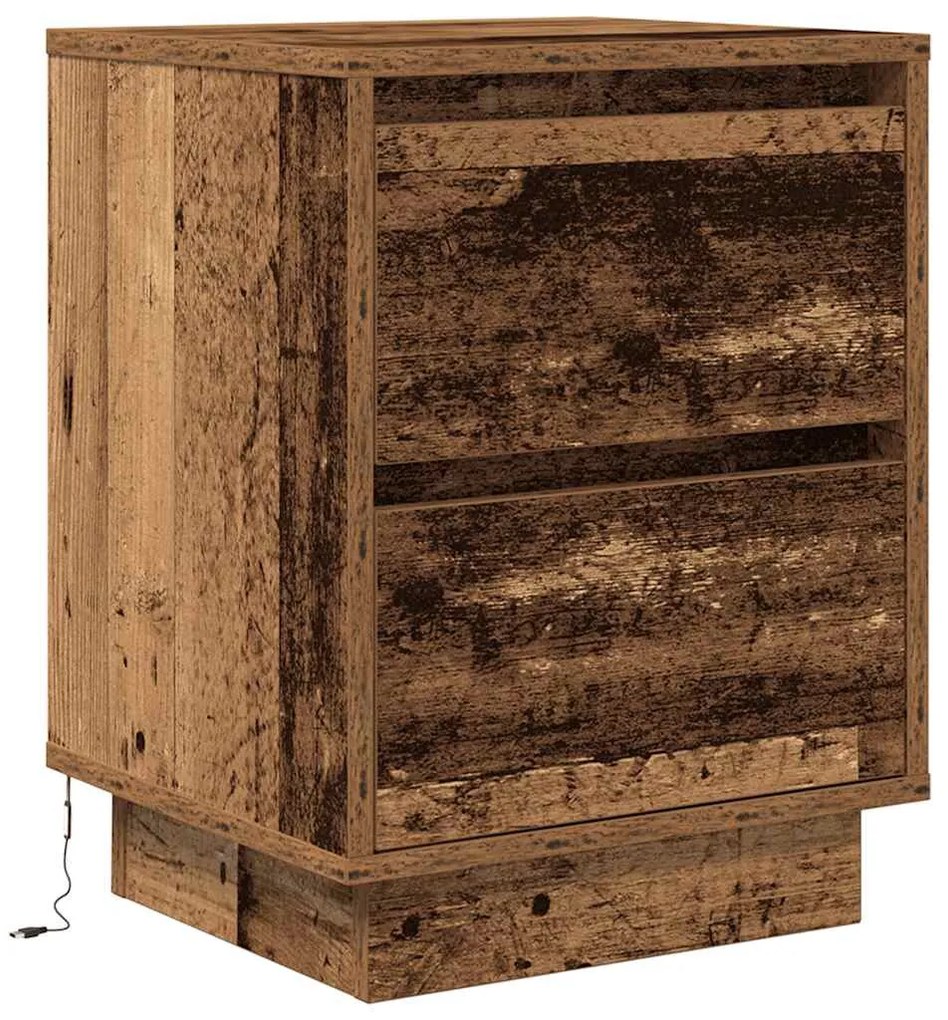 2 db antik fa éjjeliszekrények LED világítással 38x34x50 cm