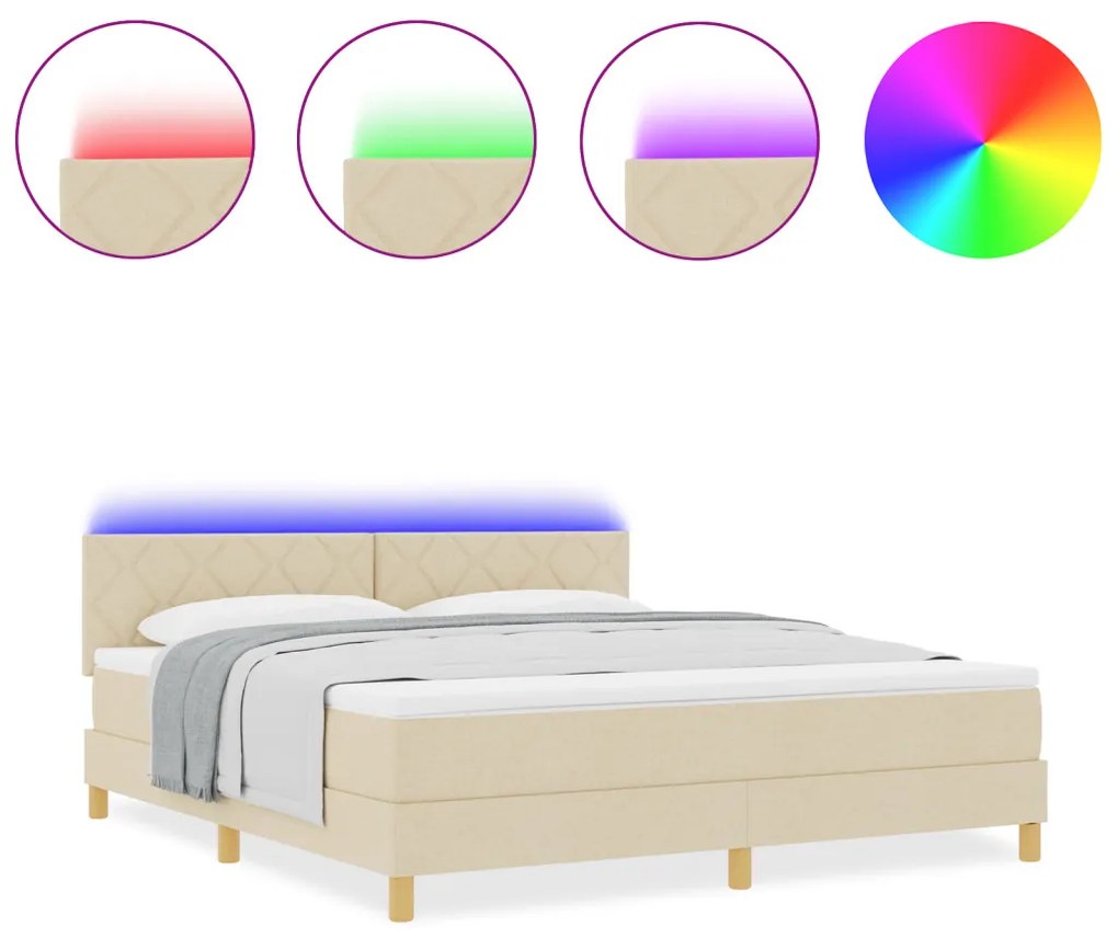 Boxspring Ágy Matraccal és LED-del Krém 180x200 cm Szövet
