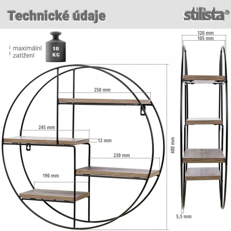 STILISTA Fali kör alakú polc 48 x 48 x 12 cm világos fa