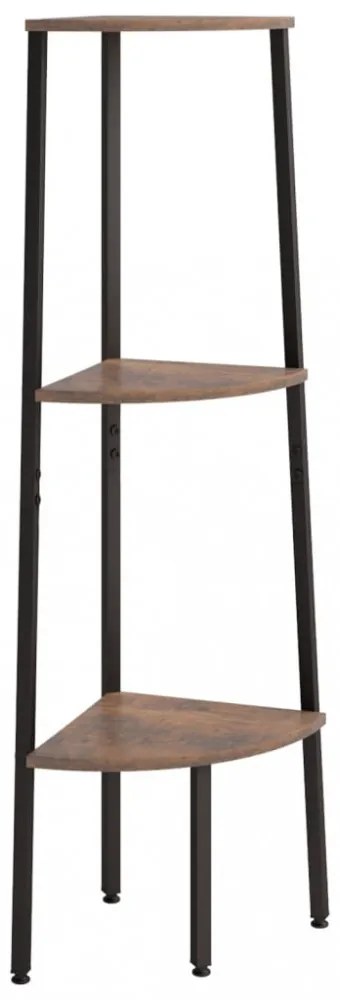 3 szintes sötétbarna és fekete sarokpolc 45,5 x 31,5 x 120 cm