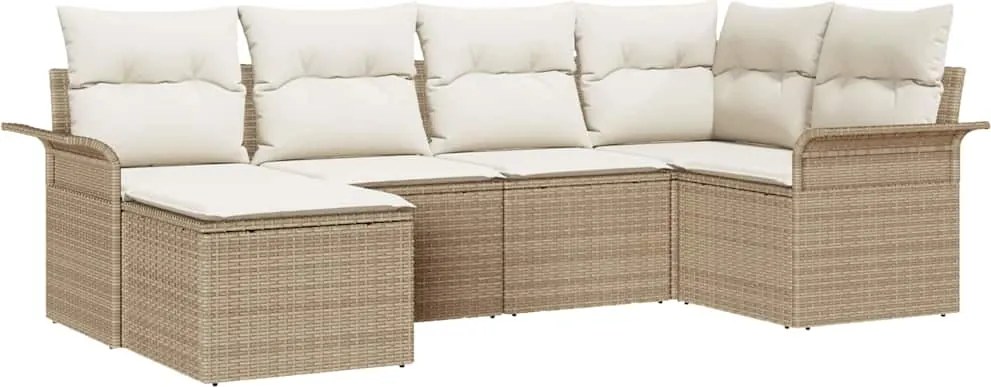 vidaXL Kerti Kanapé Szett tárolóval 6 pcs Bézs polirattan