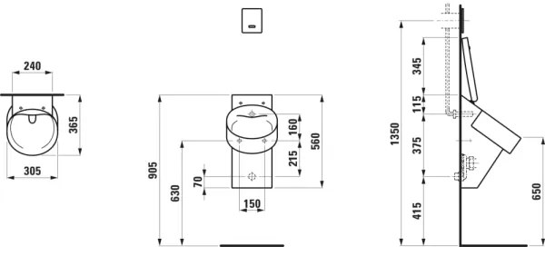 LAUFEN H8402810200001-Piszoár VAL, hátsó bekötés, hátsó lefolyó, kerámia/fényes fekete