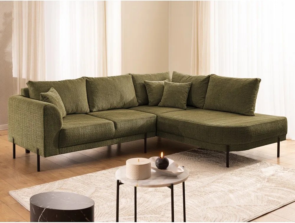 Zöld zsenília sarokkanapé (jobb oldali-L alakú) Mauris – Ropez