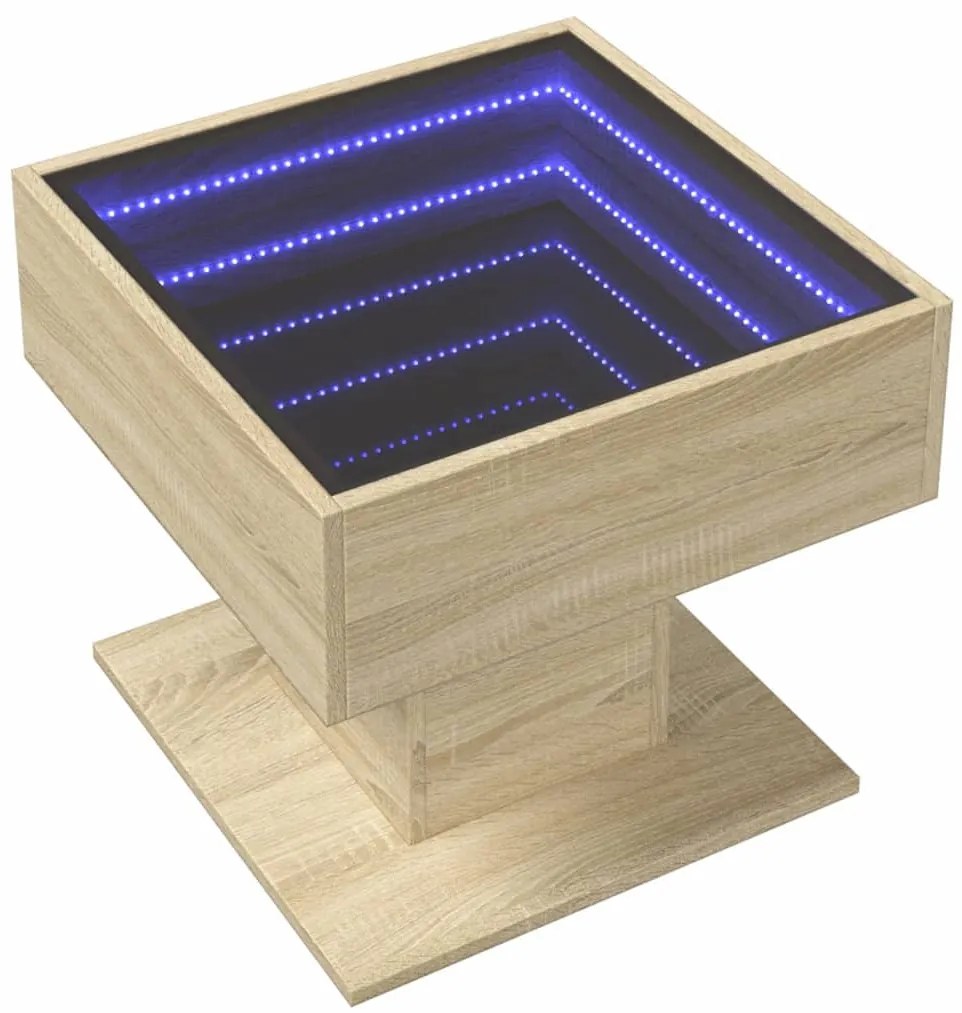 Sonoma tölgy szerelt fa dohányzóasztal LED-del 50 x 50 x 45 cm
