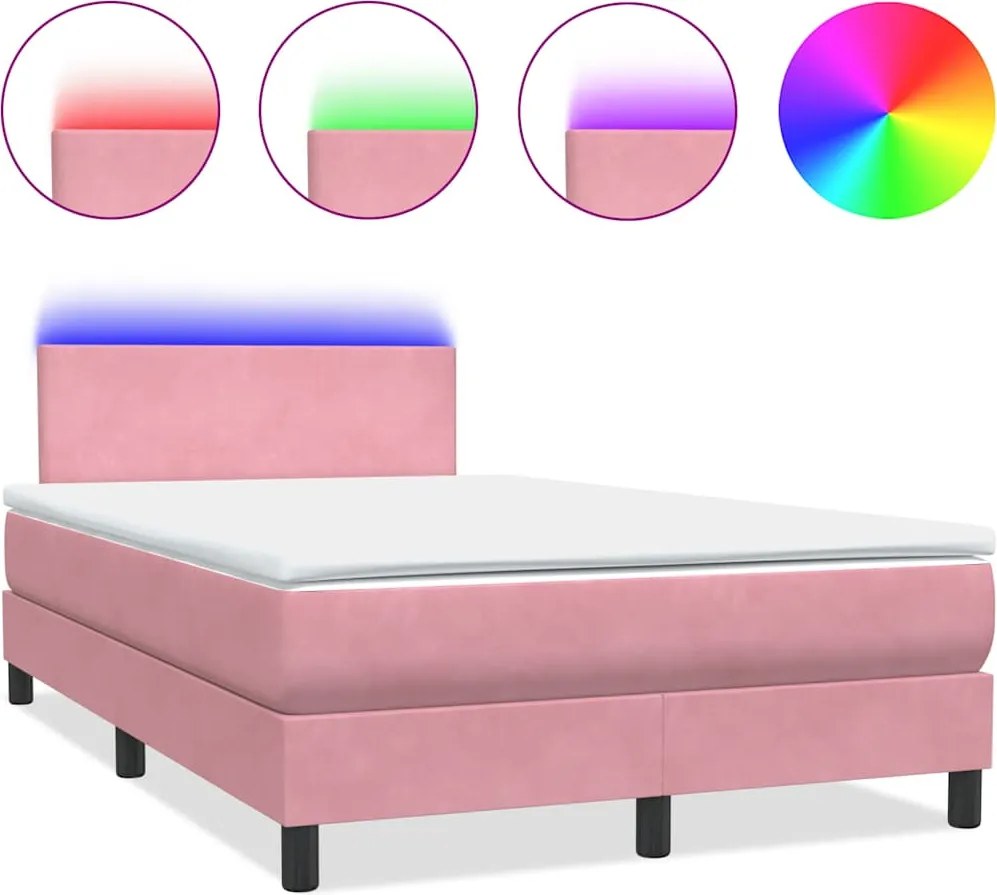 vidaXL rózsaszín bársony rugós és LED-es ágy matraccal 120x210 cm